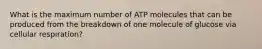 What is the maximum number of ATP molecules that can be produced from the breakdown of one molecule of glucose via cellular respiration?