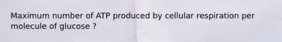 Maximum number of ATP produced by cellular respiration per molecule of glucose ?