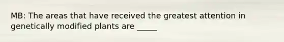 MB: The areas that have received the greatest attention in genetically modified plants are _____