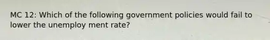 MC 12: Which of the following government policies would fail to lower the unemploy ment rate?