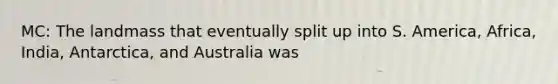 MC: The landmass that eventually split up into S. America, Africa, India, Antarctica, and Australia was