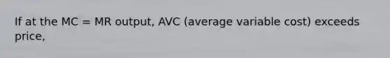 If at the MC = MR output, AVC (average variable cost) exceeds price,