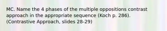 MC. Name the 4 phases of the multiple oppositions contrast approach in the appropriate sequence (Koch p. 286). (Contrastive Approach, slides 28-29)