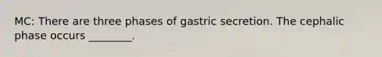 MC: There are three phases of gastric secretion. The cephalic phase occurs ________.