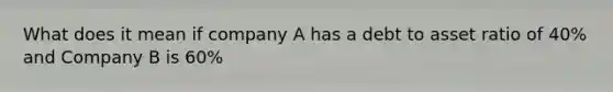 What does it mean if company A has a debt to asset ratio of 40% and Company B is 60%