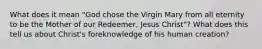 What does it mean "God chose the Virgin Mary from all eternity to be the Mother of our Redeemer, Jesus Christ"? What does this tell us about Christ's foreknowledge of his human creation?