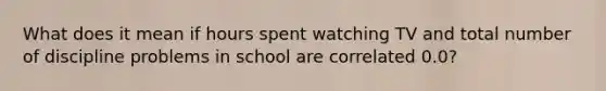 What does it mean if hours spent watching TV and total number of discipline problems in school are correlated 0.0?