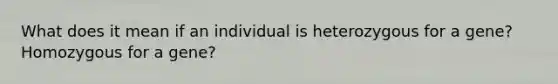 What does it mean if an individual is heterozygous for a gene? Homozygous for a gene?