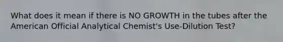 What does it mean if there is NO GROWTH in the tubes after the American Official Analytical Chemist's Use-Dilution Test?