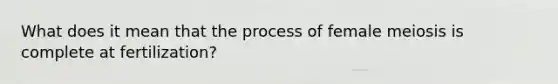 What does it mean that the process of female meiosis is complete at fertilization?