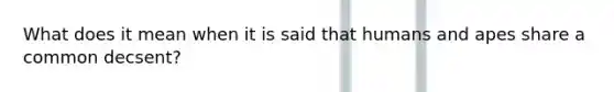 What does it mean when it is said that humans and apes share a common decsent?