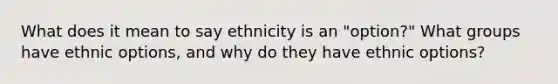 What does it mean to say ethnicity is an "option?" What groups have ethnic options, and why do they have ethnic options?