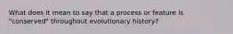 What does it mean to say that a process or feature is "conserved" throughout evolutionary history?