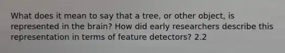 What does it mean to say that a tree, or other object, is represented in the brain? How did early researchers describe this representation in terms of feature detectors? 2.2