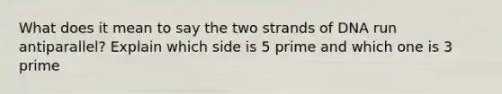 What does it mean to say the two strands of DNA run antiparallel? Explain which side is 5 prime and which one is 3 prime