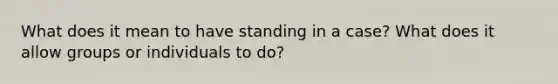 What does it mean to have standing in a case? What does it allow groups or individuals to do?