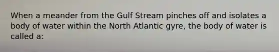 When a meander from the Gulf Stream pinches off and isolates a body of water within the North Atlantic gyre, the body of water is called a: