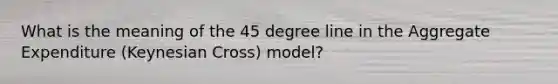 What is the meaning of the 45 degree line in the Aggregate Expenditure (Keynesian Cross) model?