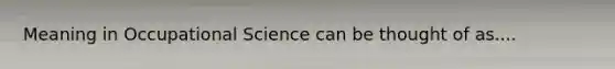 Meaning in Occupational Science can be thought of as....