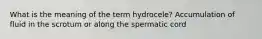 What is the meaning of the term hydrocele? Accumulation of fluid in the scrotum or along the spermatic cord