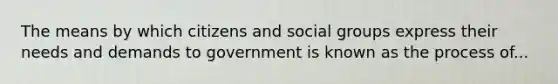 The means by which citizens and social groups express their needs and demands to government is known as the process of...