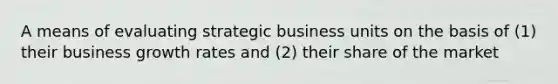 A means of evaluating strategic business units on the basis of (1) their business growth rates and (2) their share of the market