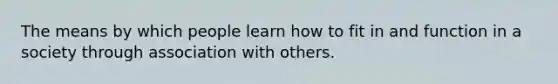 The means by which people learn how to fit in and function in a society through association with others.