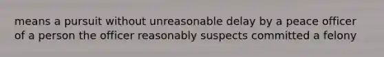 means a pursuit without unreasonable delay by a peace officer of a person the officer reasonably suspects committed a felony