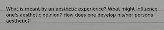 What is meant by an aesthetic experience? What might influence one's aesthetic opinion? How does one develop his/her personal aesthetic?