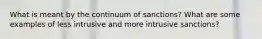 What is meant by the continuum of sanctions? What are some examples of less intrusive and more intrusive sanctions?