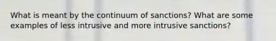 What is meant by the continuum of sanctions? What are some examples of less intrusive and more intrusive sanctions?