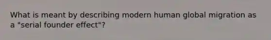 What is meant by describing modern human global migration as a "serial founder effect"?