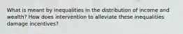 What is meant by inequalities in the distribution of income and wealth? How does intervention to alleviate these inequalities damage incentives?