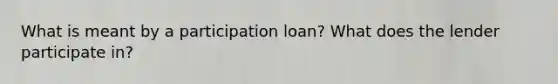 What is meant by a participation loan? What does the lender participate in?