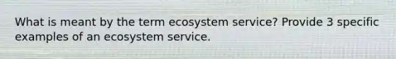 What is meant by the term ecosystem service? Provide 3 specific examples of an ecosystem service.