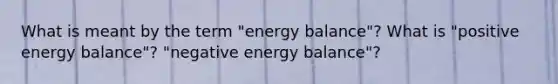 What is meant by the term "energy balance"? What is "positive energy balance"? "negative energy balance"?