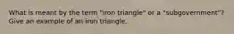 What is meant by the term "iron triangle" or a "subgovernment"? Give an example of an iron triangle.