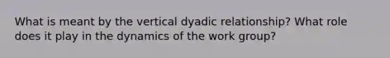 What is meant by the vertical dyadic relationship? What role does it play in the dynamics of the work group?