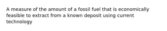 A measure of the amount of a fossil fuel that is economically feasible to extract from a known deposit using current technology