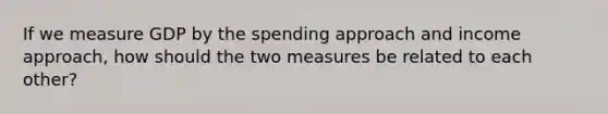 If we measure GDP by the spending approach and income approach, how should the two measures be related to each other?