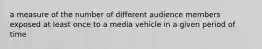 a measure of the number of different audience members exposed at least once to a media vehicle in a given period of time