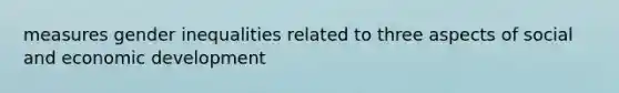 measures gender inequalities related to three aspects of social and economic development