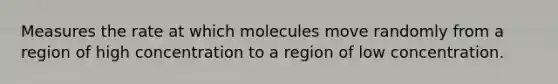 Measures the rate at which molecules move randomly from a region of high concentration to a region of low concentration.