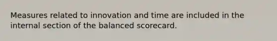 Measures related to innovation and time are included in the internal section of the balanced scorecard.