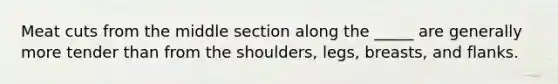 Meat cuts from the middle section along the _____ are generally more tender than from the shoulders, legs, breasts, and flanks.