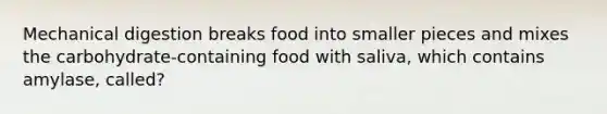 Mechanical digestion breaks food into smaller pieces and mixes the carbohydrate-containing food with saliva, which contains amylase, called?