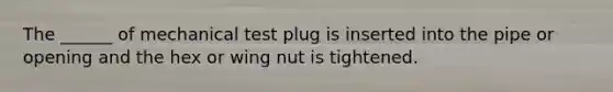 The ______ of mechanical test plug is inserted into the pipe or opening and the hex or wing nut is tightened.