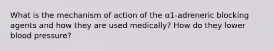 What is the mechanism of action of the α1-adreneric blocking agents and how they are used medically? How do they lower blood pressure?