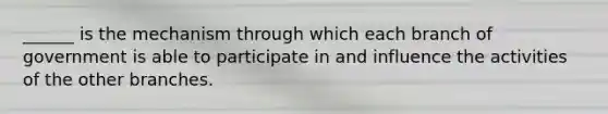 ______ is the mechanism through which each branch of government is able to participate in and influence the activities of the other branches.