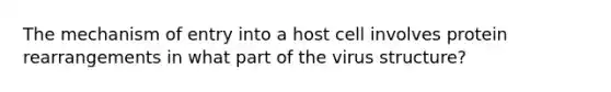 The mechanism of entry into a host cell involves protein rearrangements in what part of the virus structure?